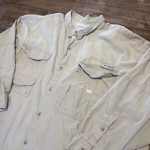 Columbia PFG Mens Size 5X Fishing Shirt Khaki Long Sleeve Button Down Vented USA